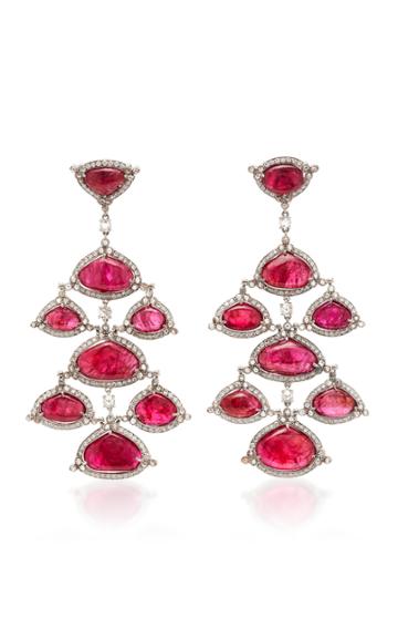 Busatti Julianne 18k White Gold Spinel Taweez And Diamond Earrings