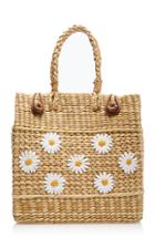 Poolside Le Cercle Floral-embroidered Reed Bag