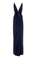 Naeem Khan Sleeveless Silk Satin V-neck Gown