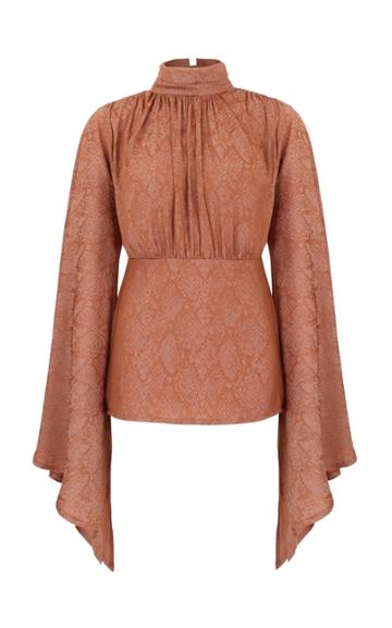 Amal Al Mulla Orange Silk Printed Bell Sleeved Top