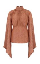 Amal Al Mulla Orange Silk Printed Bell Sleeved Top