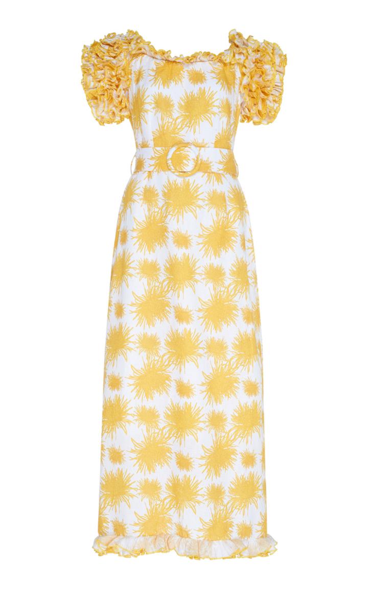 Gl Hrgel Ruffled Printed Off-the-shoulder Midi Dress