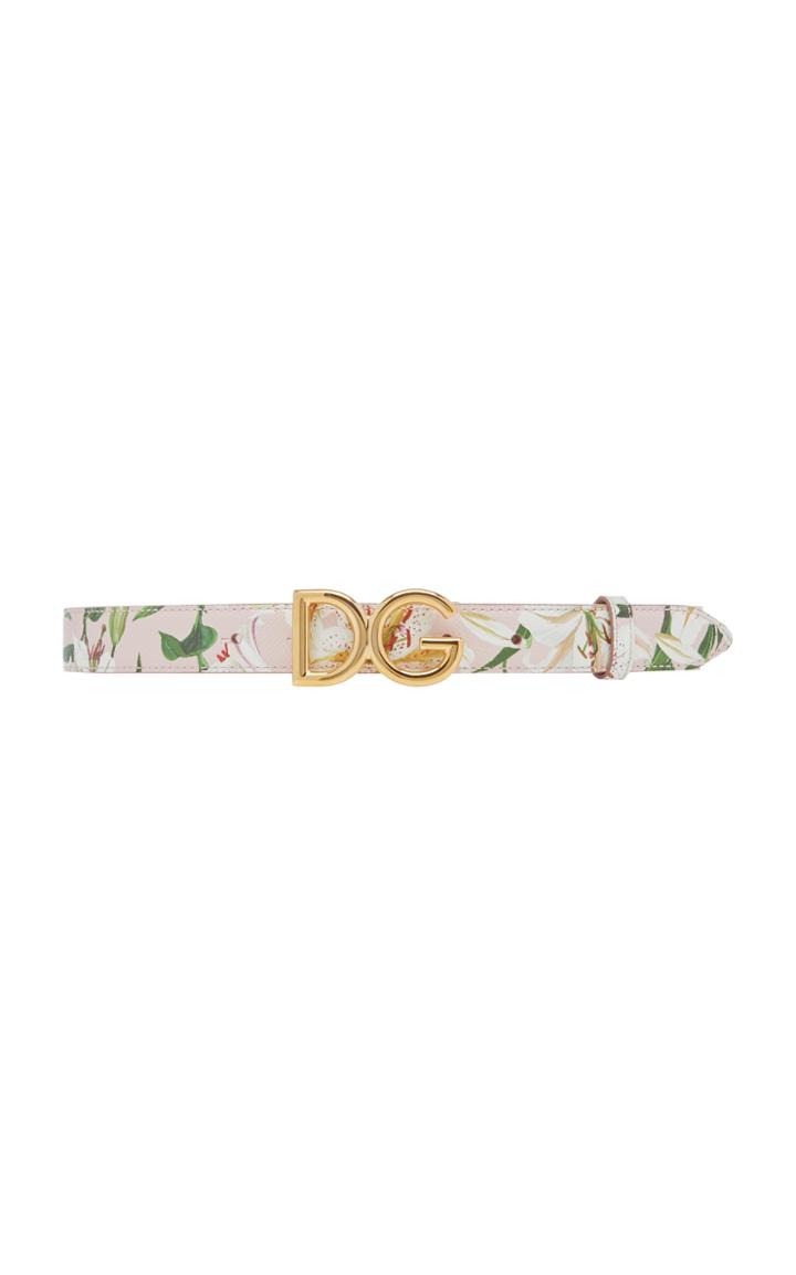 Dolce & Gabbana Floral-print Leather Logo Belt
