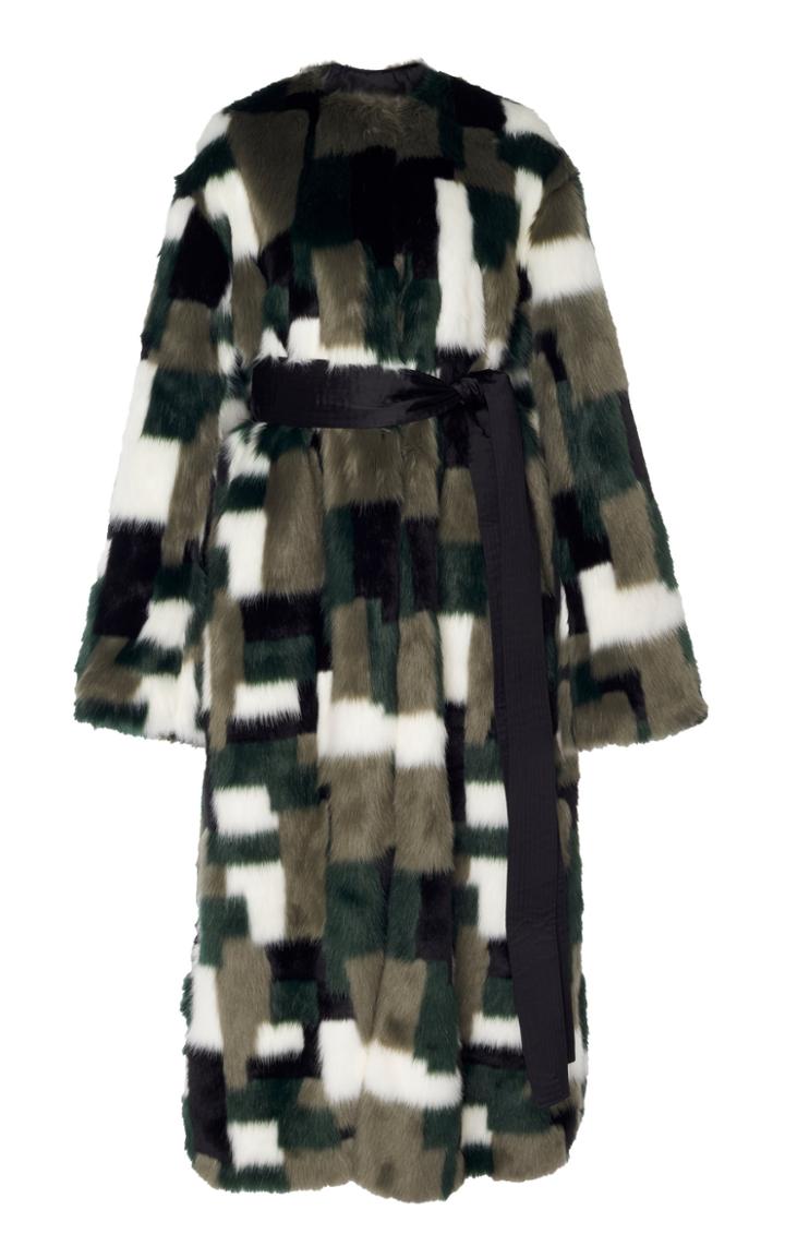 Cyclas Block Jacquard Fur Collarless Coat