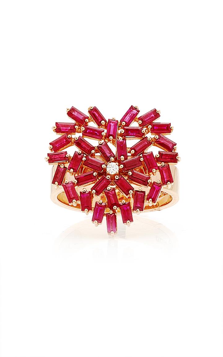 Moda Operandi Suzanne Kalan 18k Rose Gold Medium Flat Ruby Heart Ring