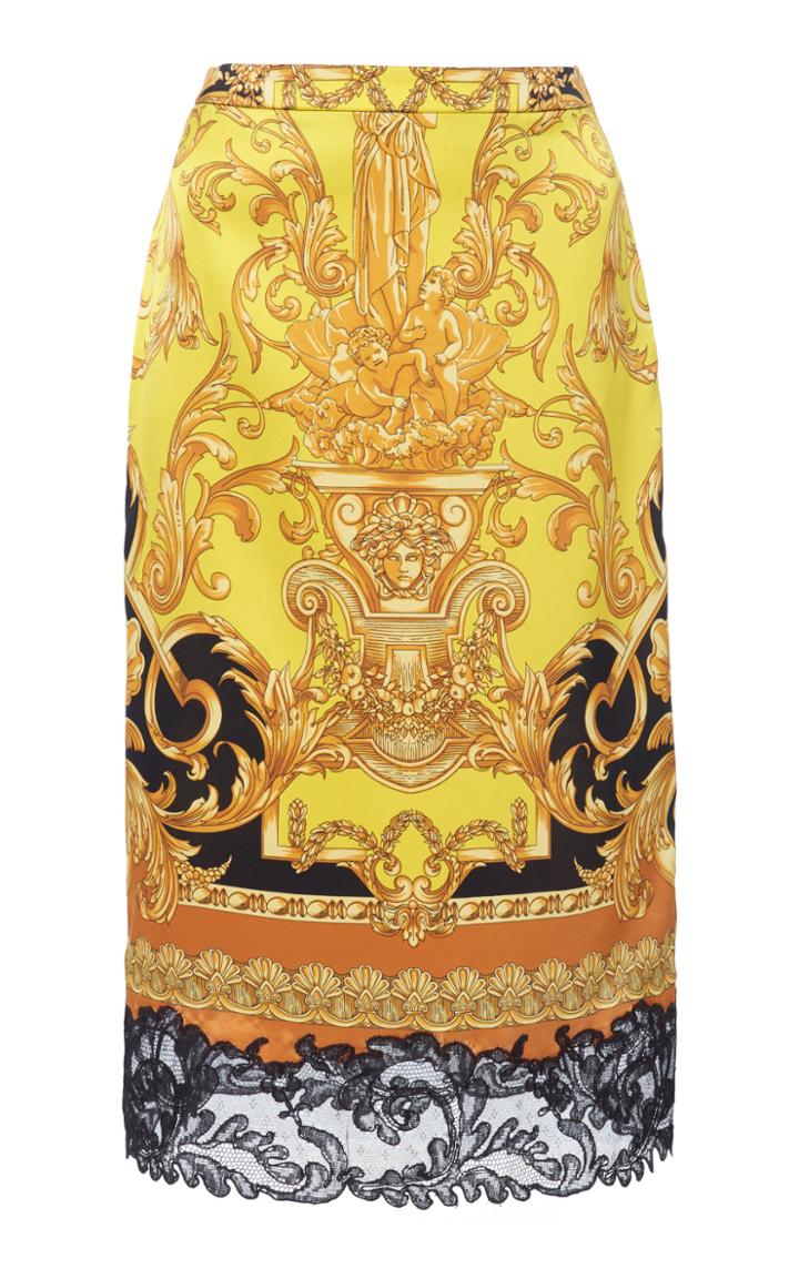 Versace Lace-trimmed Printed Silk Pencil Skirt