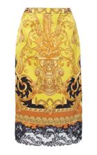 Versace Lace-trimmed Printed Silk Pencil Skirt