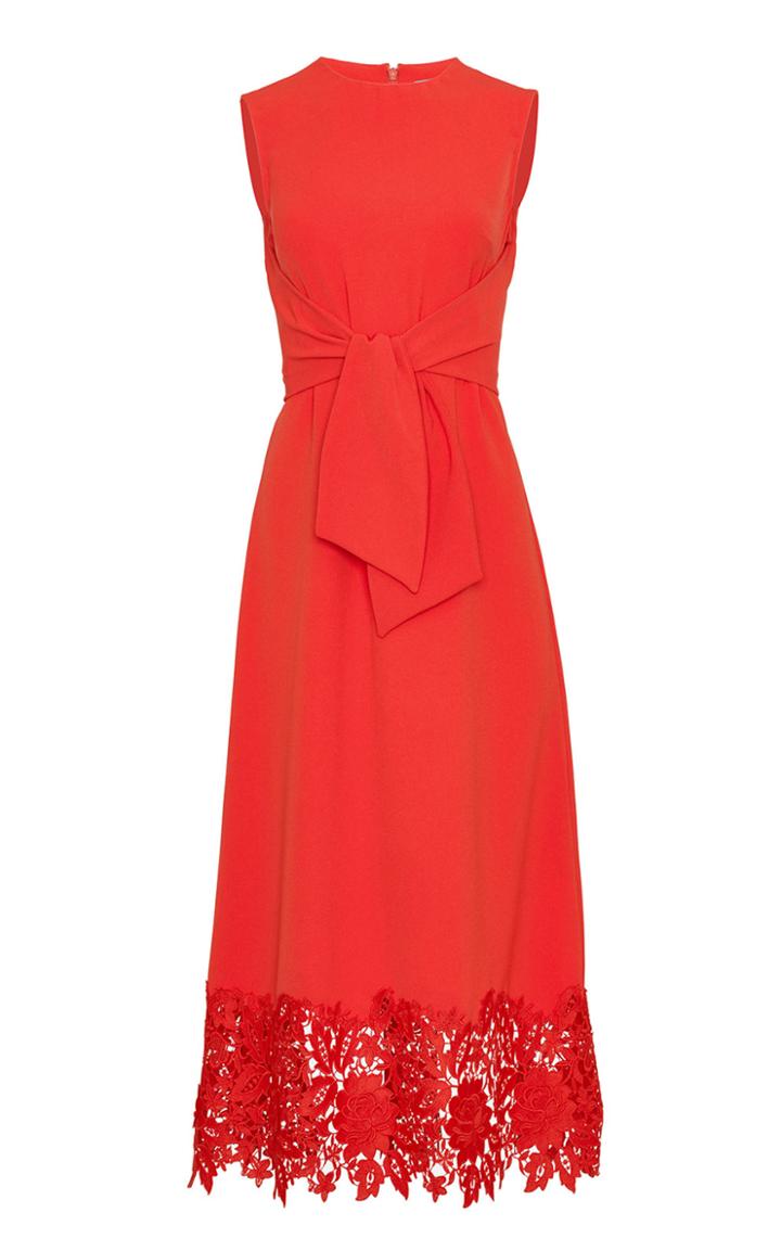 Moda Operandi Lela Rose Embroidered Applique Fluid Crepe Midi Dress