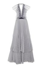 Alexandra Vidal Pleated Silk V Neck Gown