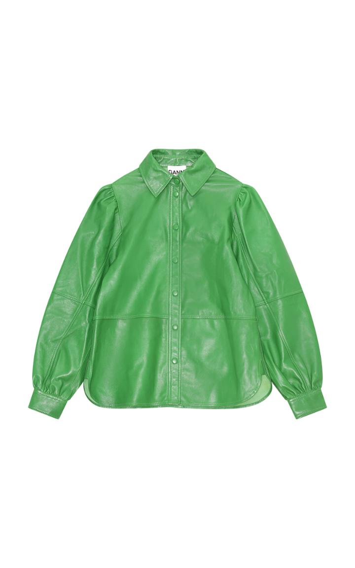 Moda Operandi Ganni Lamb Leather Button-up Shirt