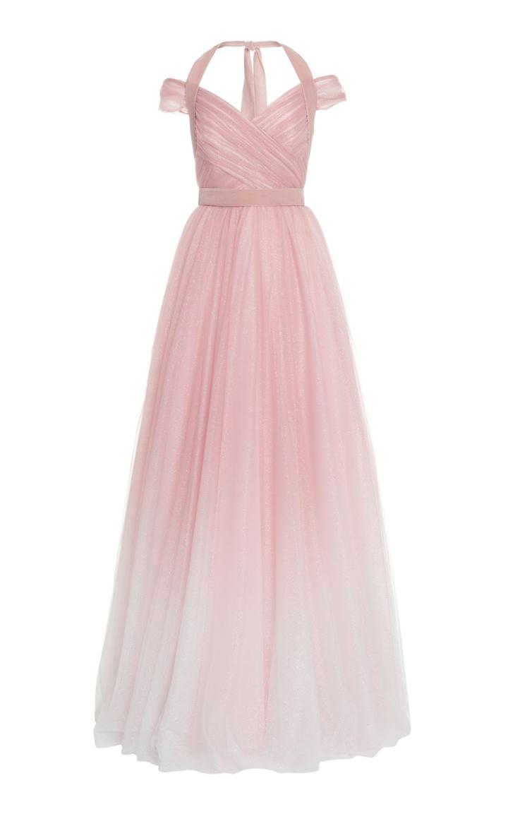 Moda Operandi Jenny Packham Cindy Glittered Gradient Chiffon Off-the-shoulder Gown