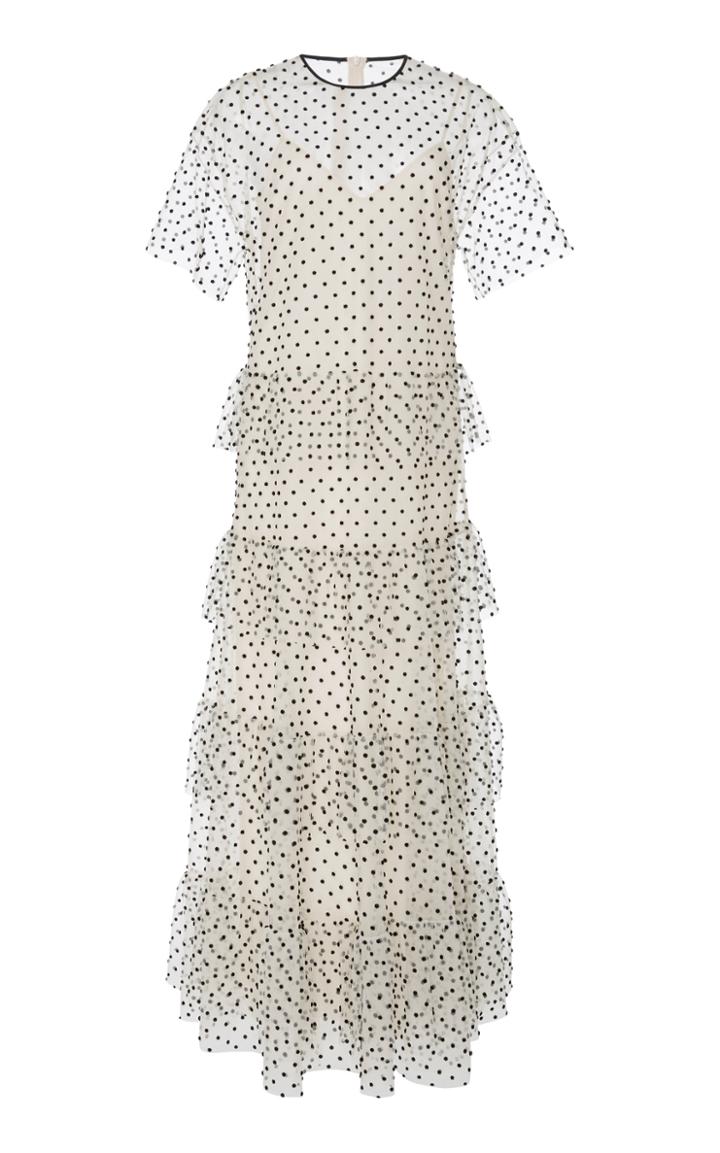 Red Valentino Tiered Polka-dot Chiffon Dress