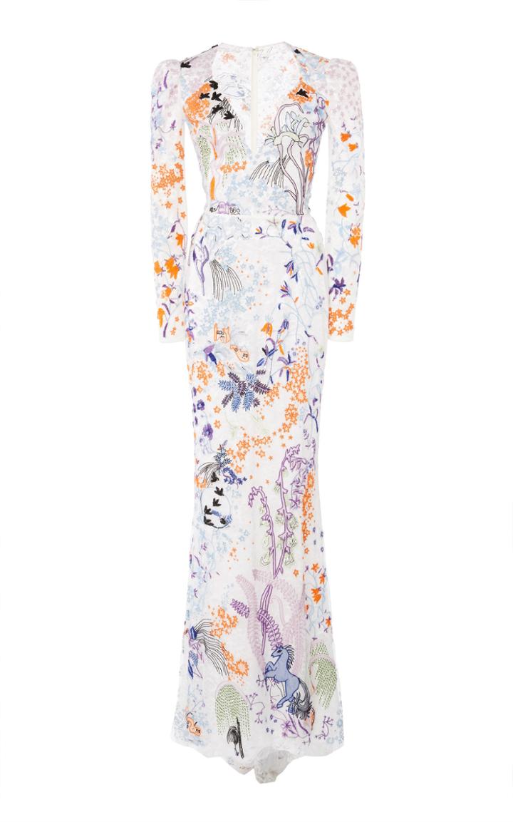 Zuhair Murad Bead Embroidered Long Sleeve Gown