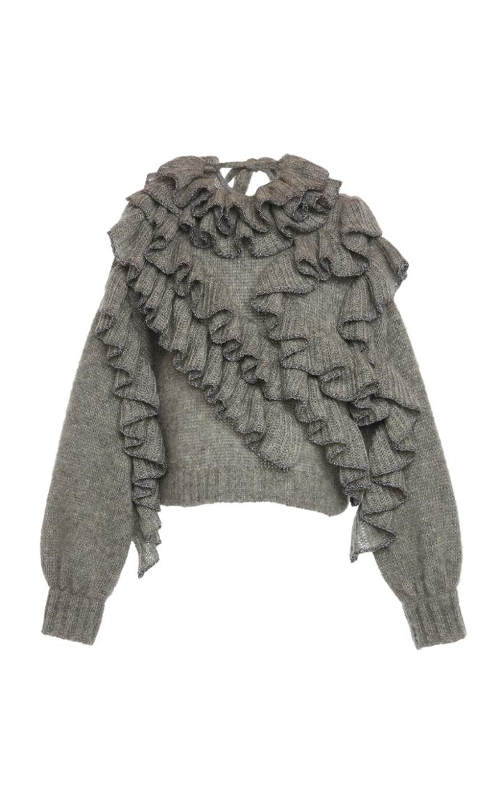Alberta Ferretti Superkid Ruffled Knit Mohair Blend Sweater