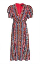 Saloni Lea Paradise-stripe Smocked Silk Dress