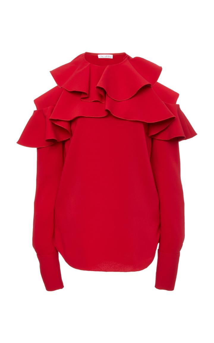 Oscar De La Renta Cold-shoulder Ruffled Silk-blend Blouse