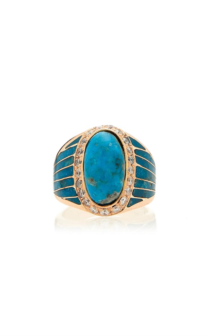 Jacquie Aiche Pave Oval Turquoise Inlay Striped Ring