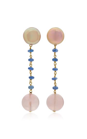 Sorab & Roshi 18k Gold Pearl Sapphire And Rose Quartz Earrings