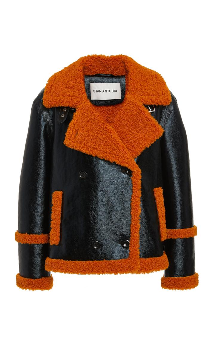 Stand Studio Lily Faux Shearling-trimmed Faux Leather Jacket Size: 34