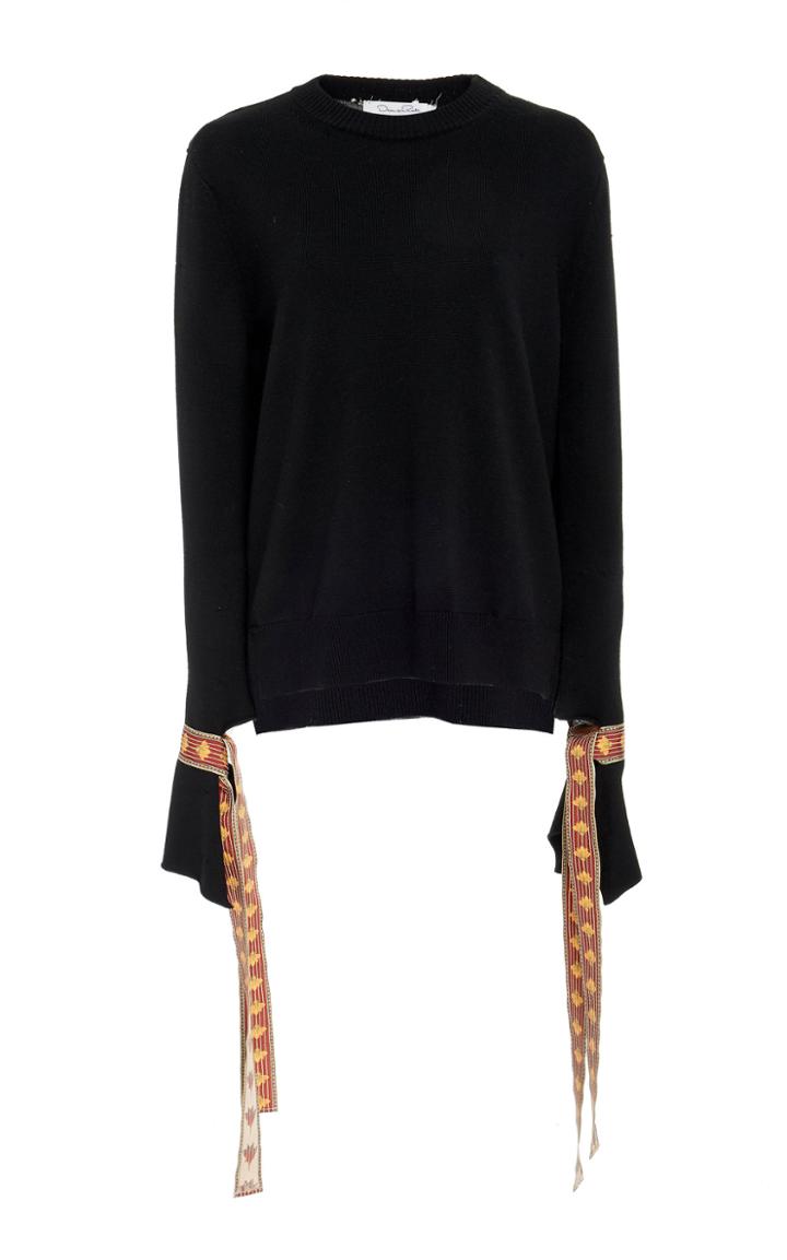 Oscar De La Renta Tie-detailed Wool And Silk-blend Sweater