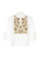 Amelia Brown Embroidered Cotton Bib Top