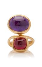 Moda Operandi Dale Novick 18k Rose Gold Double Cabochon Garnet And Amethyst Ring