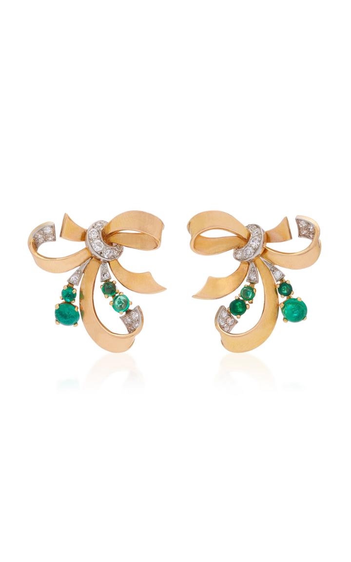 Keyamour 18k Gold Emerald And Diamond Earrings