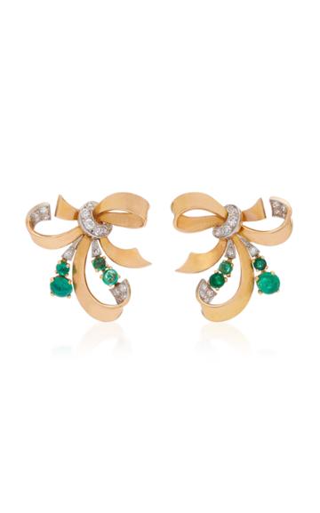 Keyamour 18k Gold Emerald And Diamond Earrings