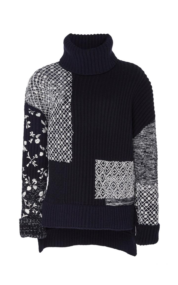Oscar De La Renta Patchwork Wool And Cashmere Turtleneck Sweater
