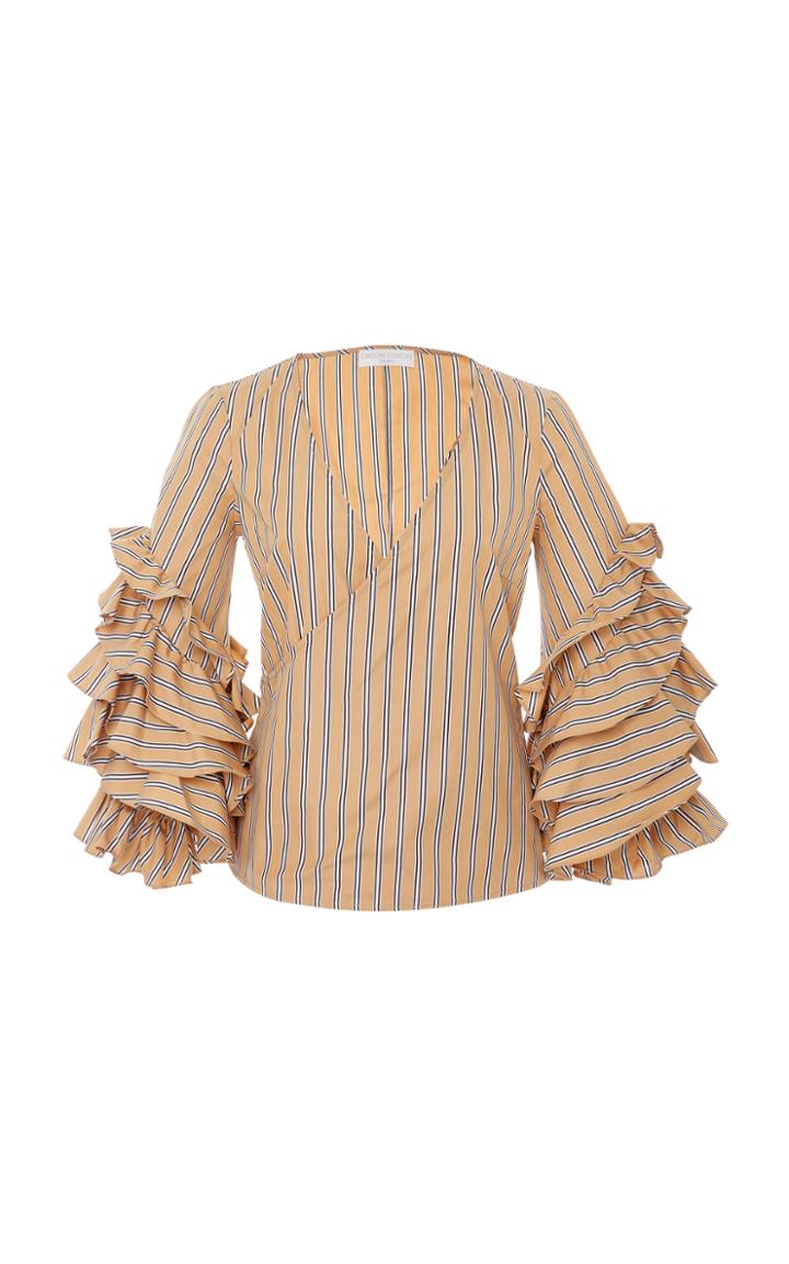 Caroline Constas Athena Ruffle Cropped Sleeve Top