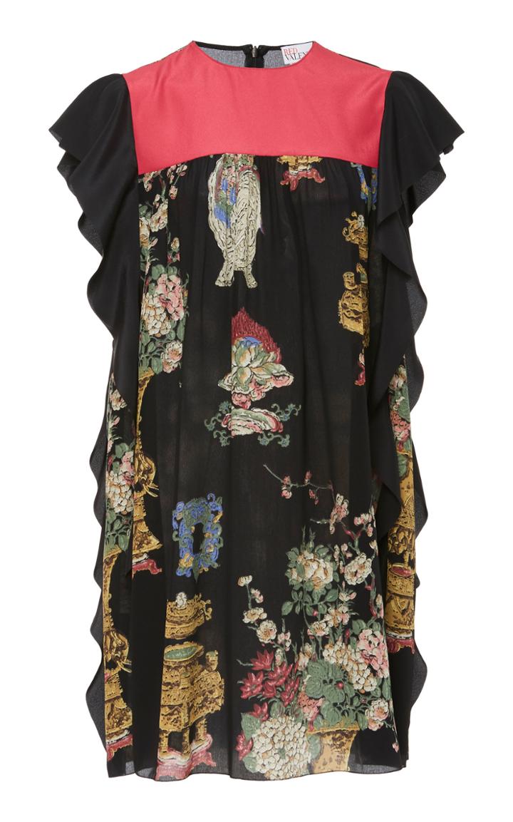 Red Valentino Ruffled Printed Silk Dress
