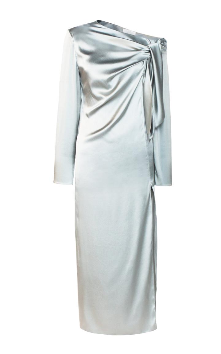 Lake Studio Gathered Tie-detailed Metallic Satin Midi Dress