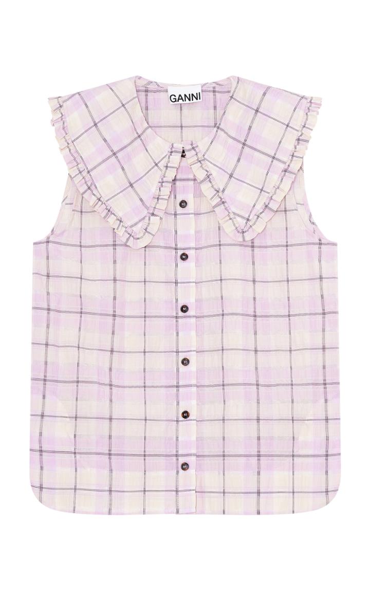 Moda Operandi Ganni Seersucker Check Sleeveless Shirt