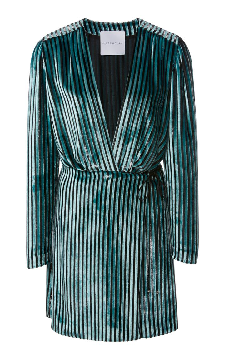Markarian Prince Striped Velvet Wrap Dress