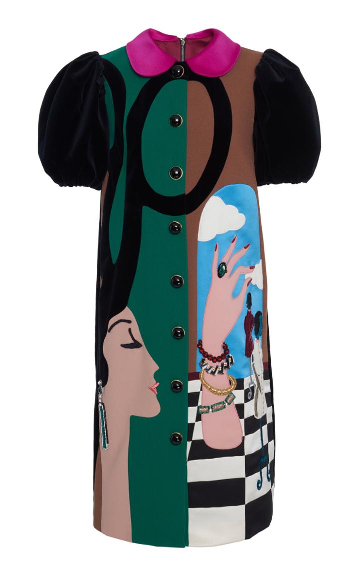 Dolce & Gabbana Patchwork Embellished Button-up Brocade And Velvet Dress
