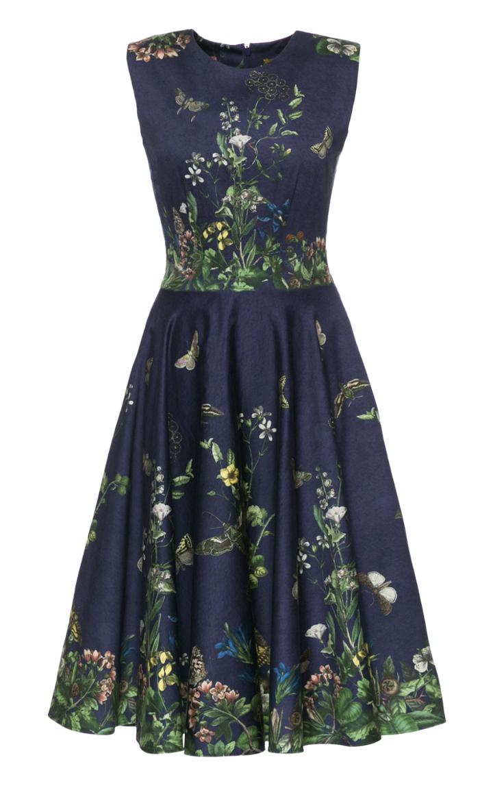Lena Hoschek Pleated Floral-print Cotton Blend-satin Dress