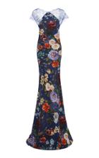 Naeem Khan Floral Cap Sleeve Gown