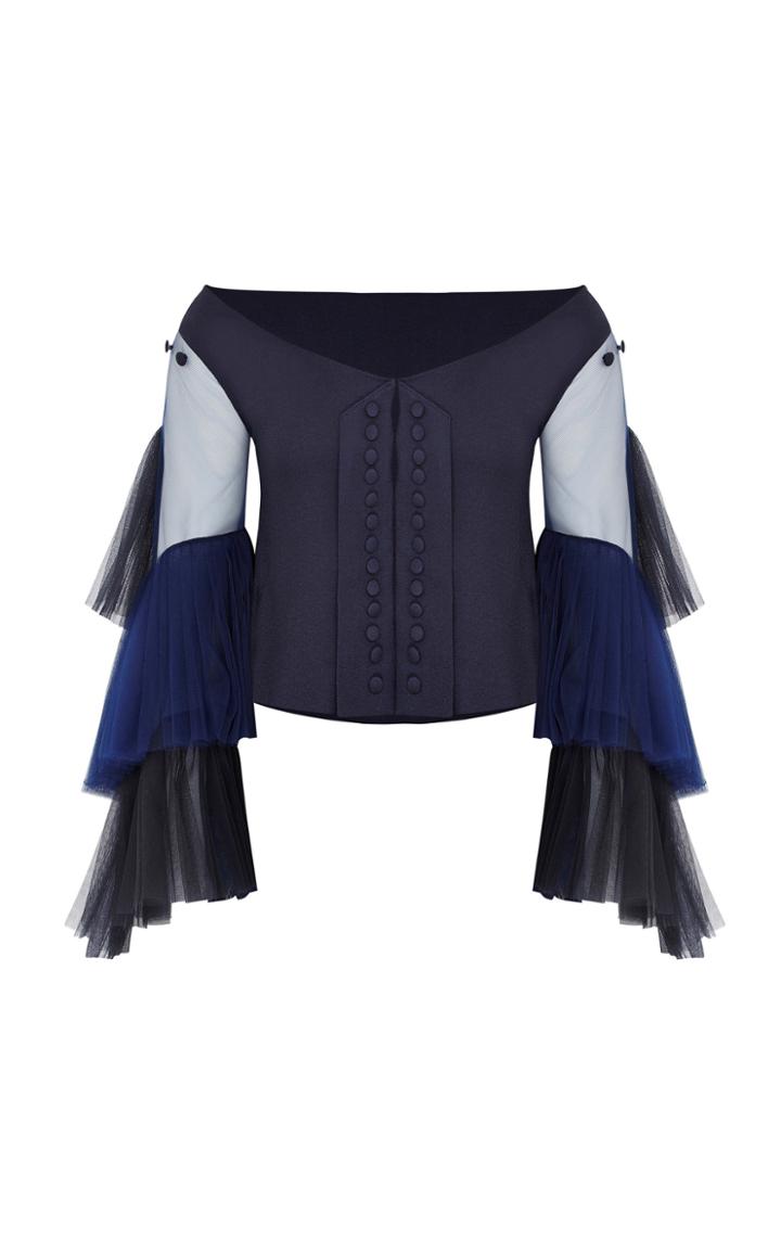 Razan Alazzouni Silk Off-shoulder Ruffle Top
