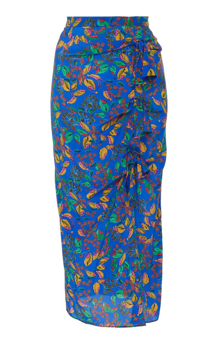 Saloni Kelly Floral-print Silk Crepe De Chine Ruffle Midi Skirt