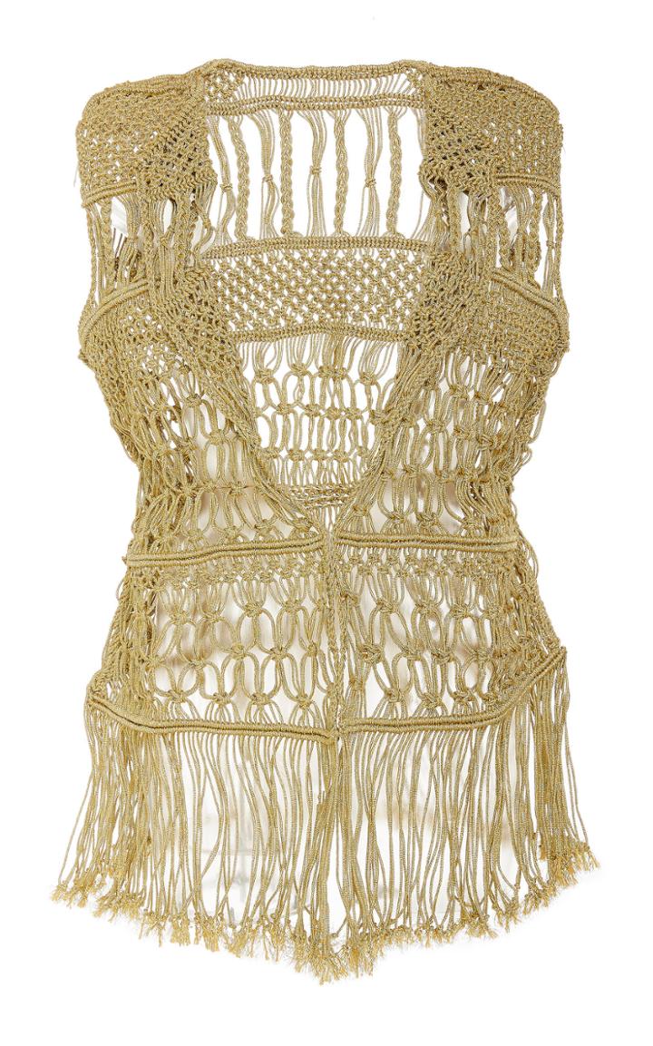Verandah Hand Knotted Macrame Jacket In Antique Gold