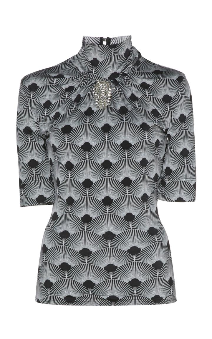 Paco Rabanne Embroidered And Printed Mock Neck Jersey Top