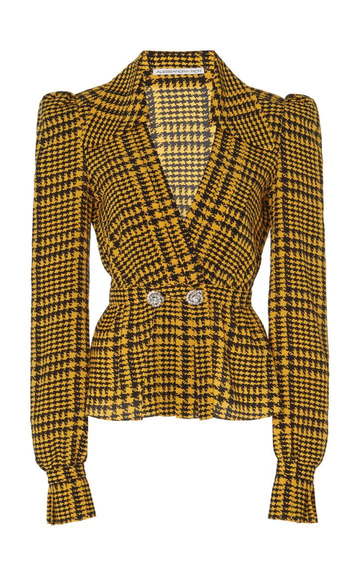 Moda Operandi Alessandra Rich Pied De Poule Silk Printed Top Size: 36