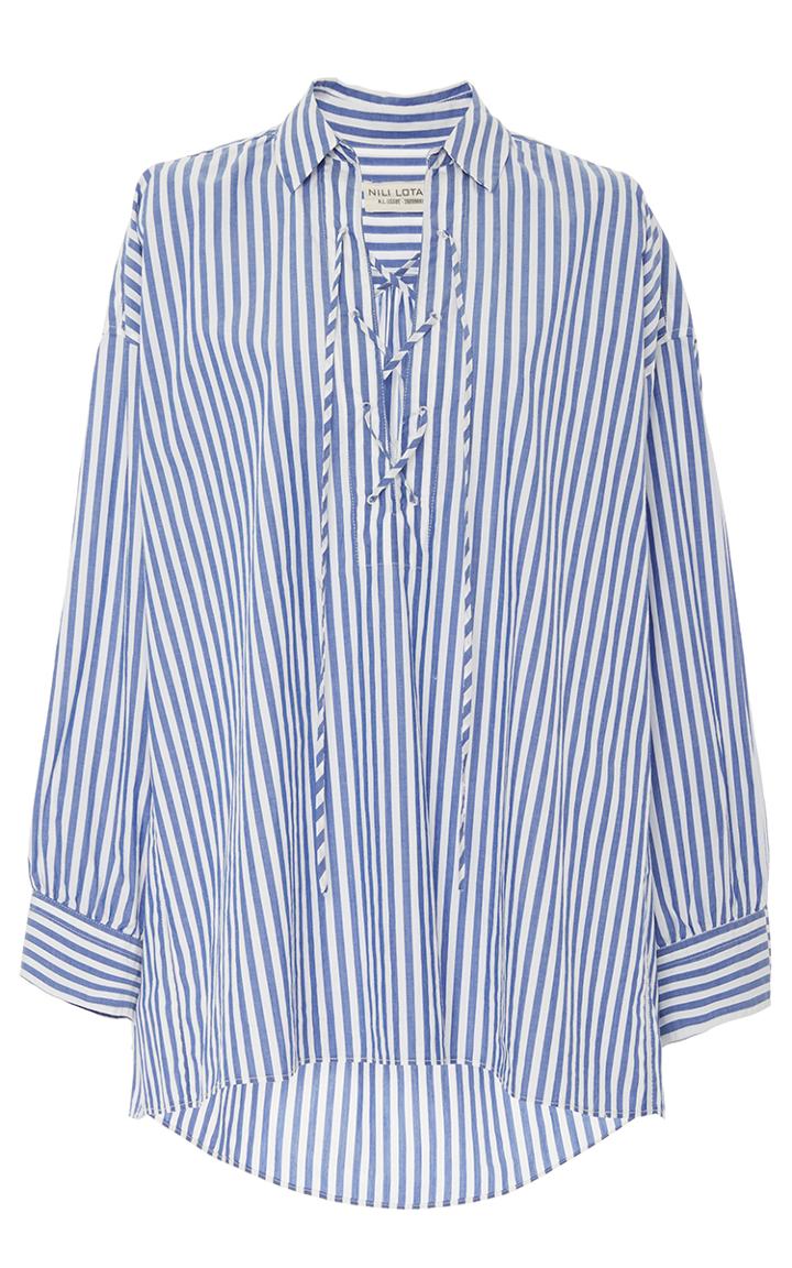 Nili Lotan Shiloh Lace Up Striped Top