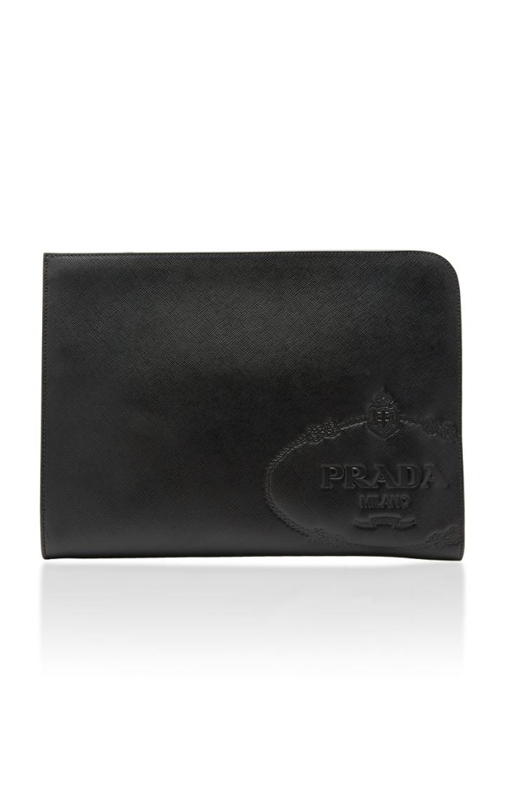 Prada Embossed Logo Leather Pouch