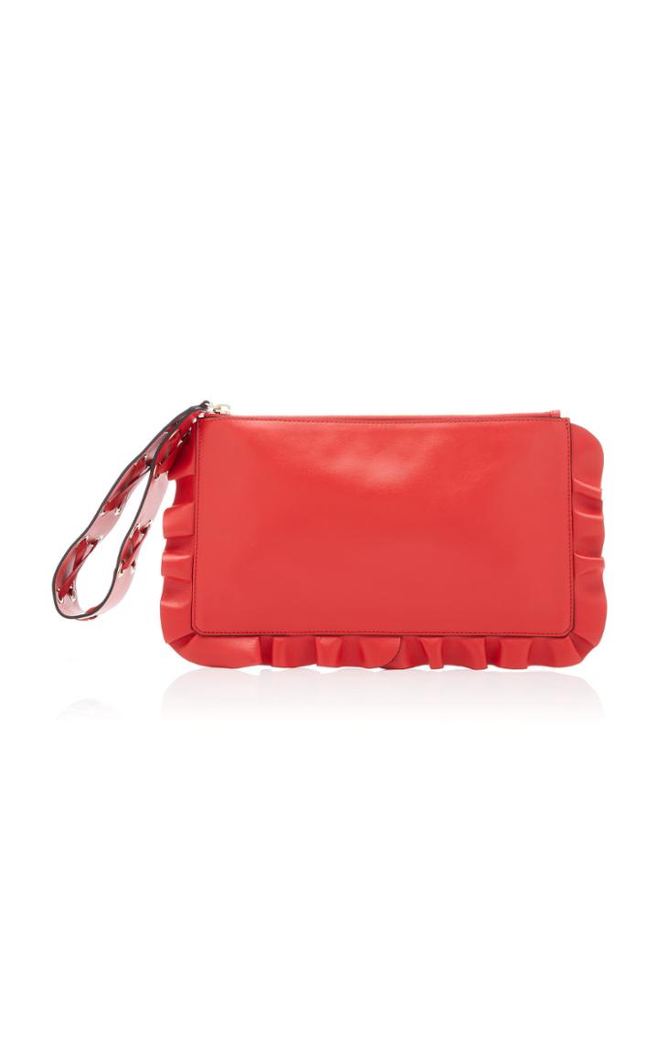 Red Valentino Rock Ruffles Calfskin Leather Clutch