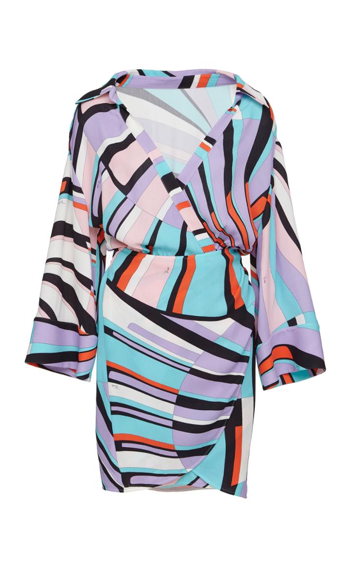 Emilio Pucci Colorblock Satin Wrap Dress