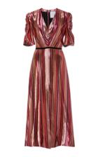 Markarian Sphinx Metallic Stripe Ruched Sleeve Dress