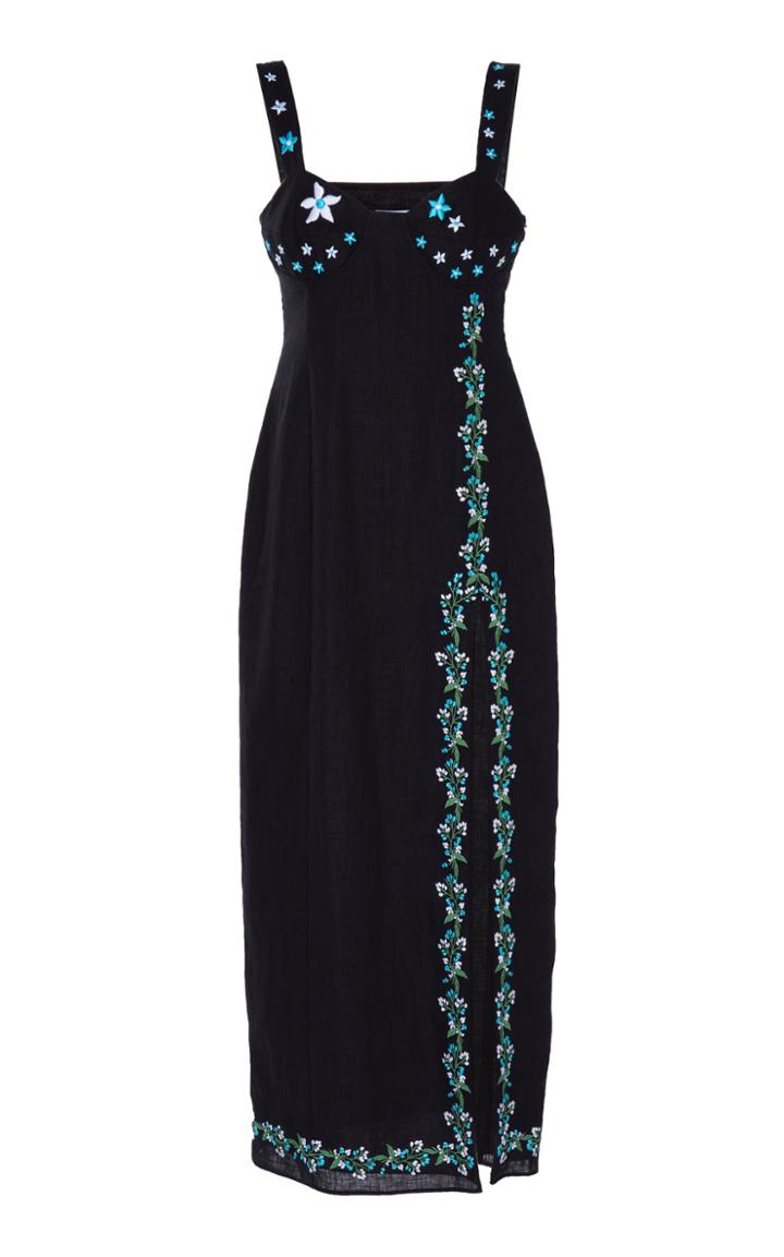 Gl Hrgel Side-slit Linen Midi Dress