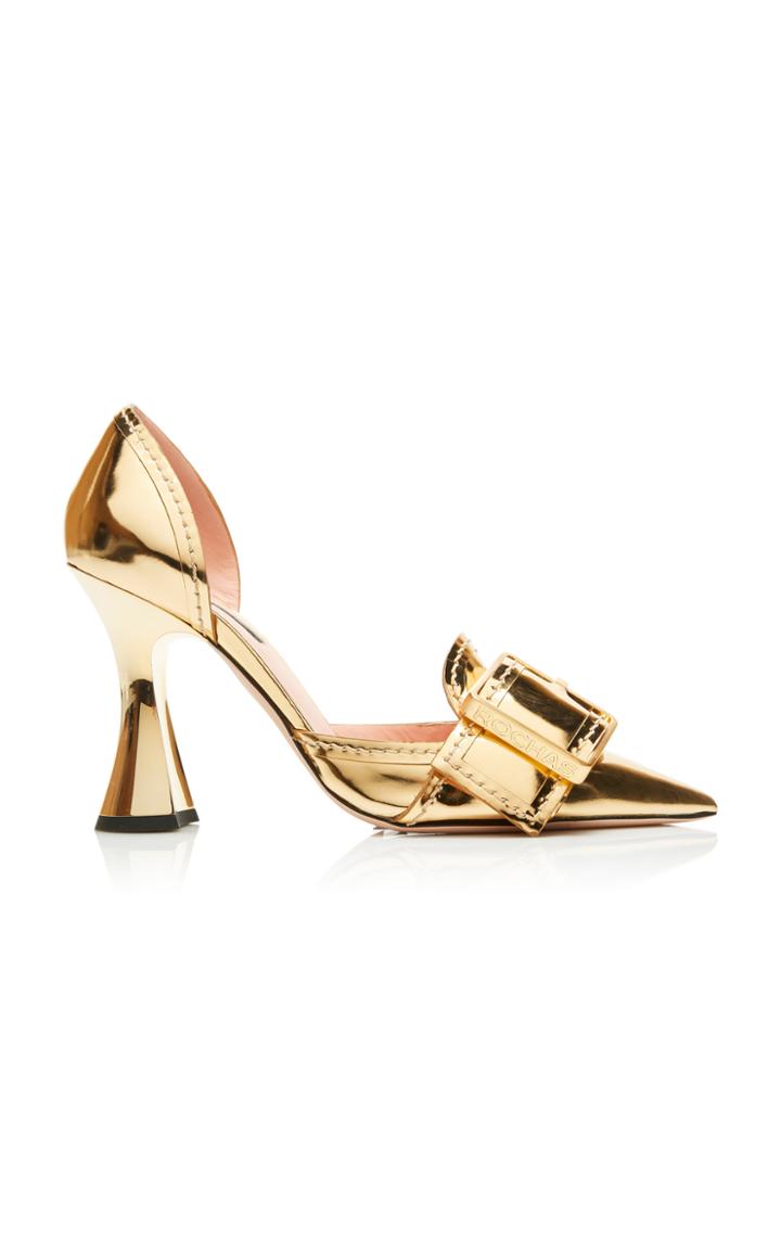 Rochas Buckled Metallic Leather Pumps
