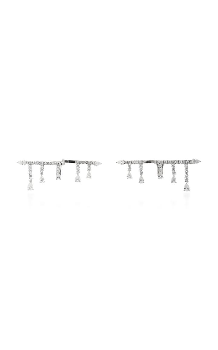 Yeprem 18k White Gold Bar Drop Diamond Earrings